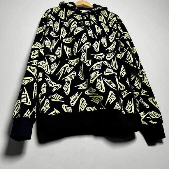Nike Sport Black Yellow Volt Allover Print Pullover Hoodie Sz Large - Picture 8 of 12